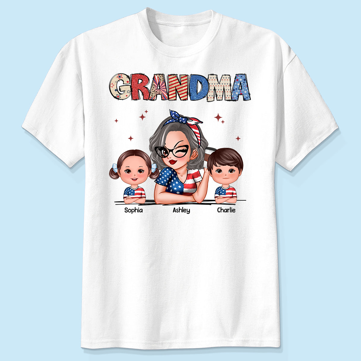Grandma 4th Of July Sparkly Pattern Personalized Shirt, Independence Day