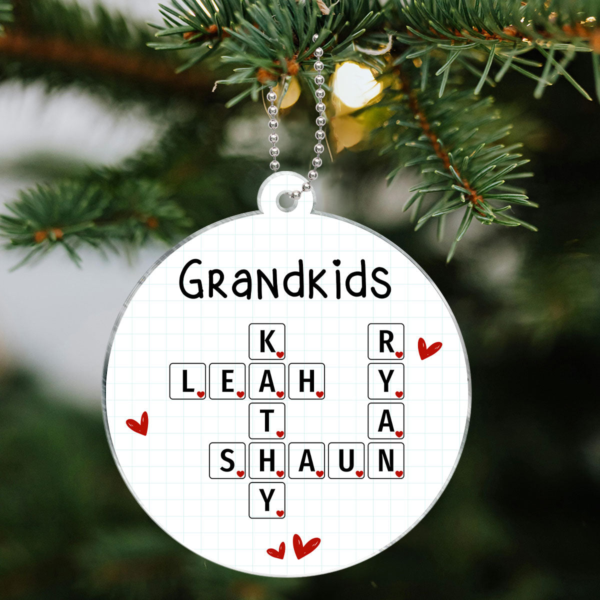 Grandkids Unique Crossword Art Puzzle Personalized Acrylic Ornament, Gift For Grandma Grandparents