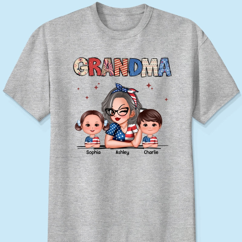 Grandma 4th Of July Sparkly Pattern Personalized Shirt, Independence Day