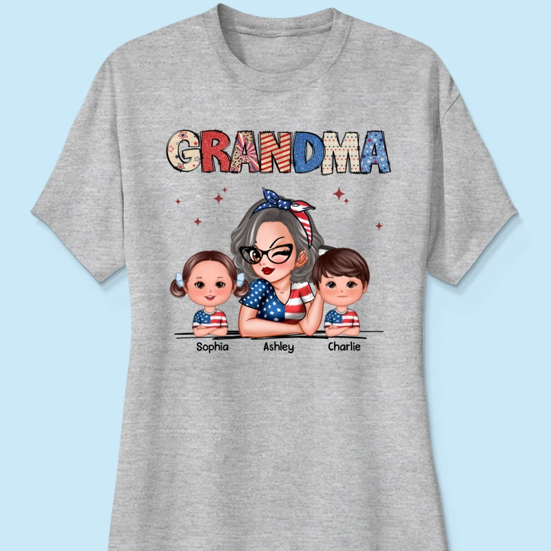 Grandma 4th Of July Sparkly Pattern Personalized Shirt, Independence Day