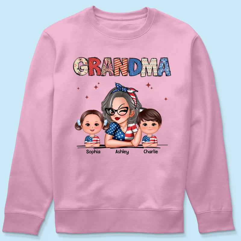 Grandma 4th Of July Sparkly Pattern Personalized Shirt, Independence Day