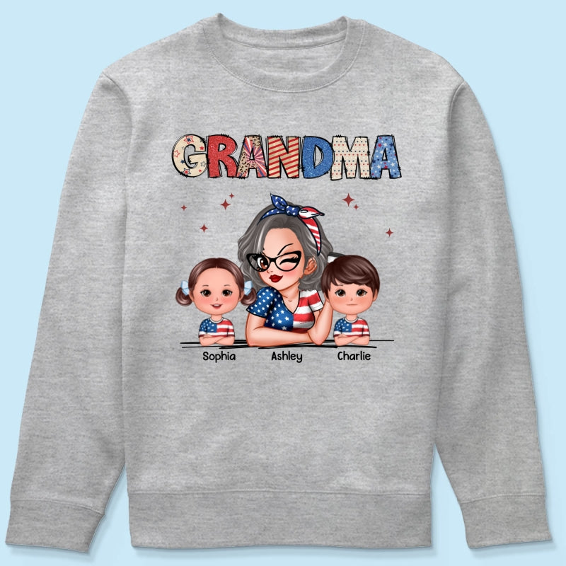 Grandma 4th Of July Sparkly Pattern Personalized Shirt, Independence Day