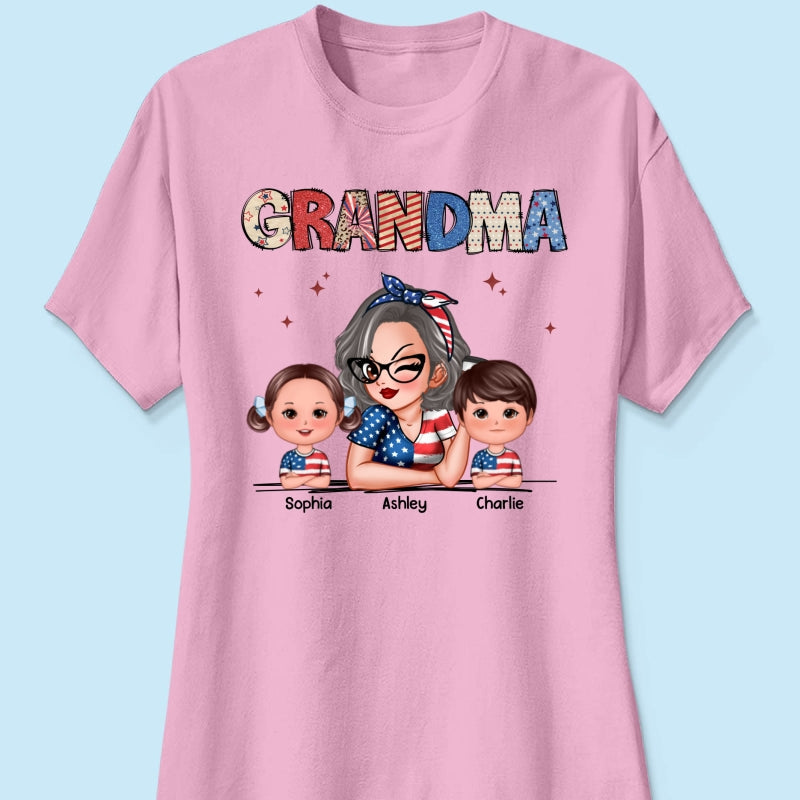 Grandma 4th Of July Sparkly Pattern Personalized Shirt, Independence Day