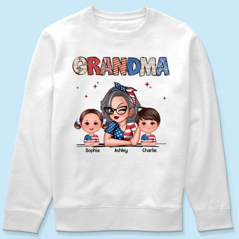 Grandma 4th Of July Sparkly Pattern Personalized Shirt, Independence Day