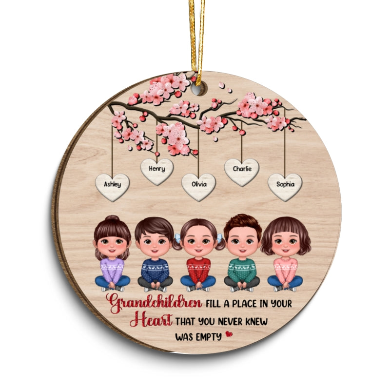 Grandkids Under Blossom Tree Christmas Gifts Personalized Wooden Ornament