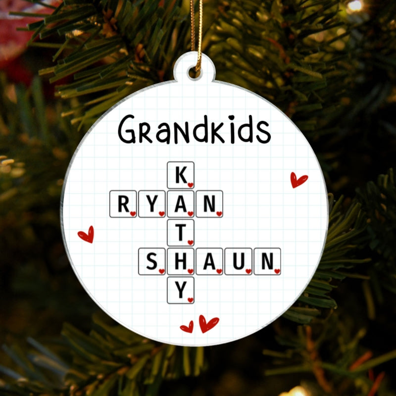 Grandkids Unique Crossword Art Puzzle Personalized Acrylic Ornament, Gift For Grandma Grandparents